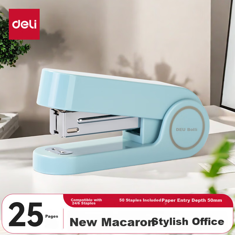 Deli (Deli) 12# Student Office Stapler, Macaron Color, Compatible with 24/6 Or 26/6 Staples, Blue, TA302