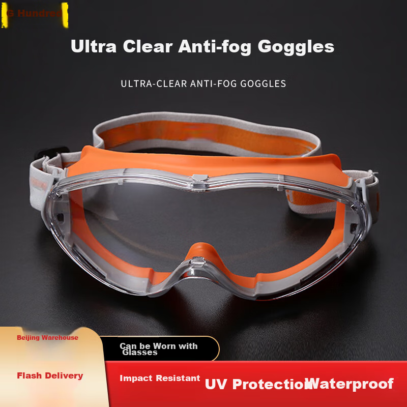 BAIGE Goggles, Pollen And Willow Catkin Protection, Fully Enclosed, Dust-Proof, Sand-Proof, Industrial Cutting Splash Protection, Anti-Fog Glasses, Orange