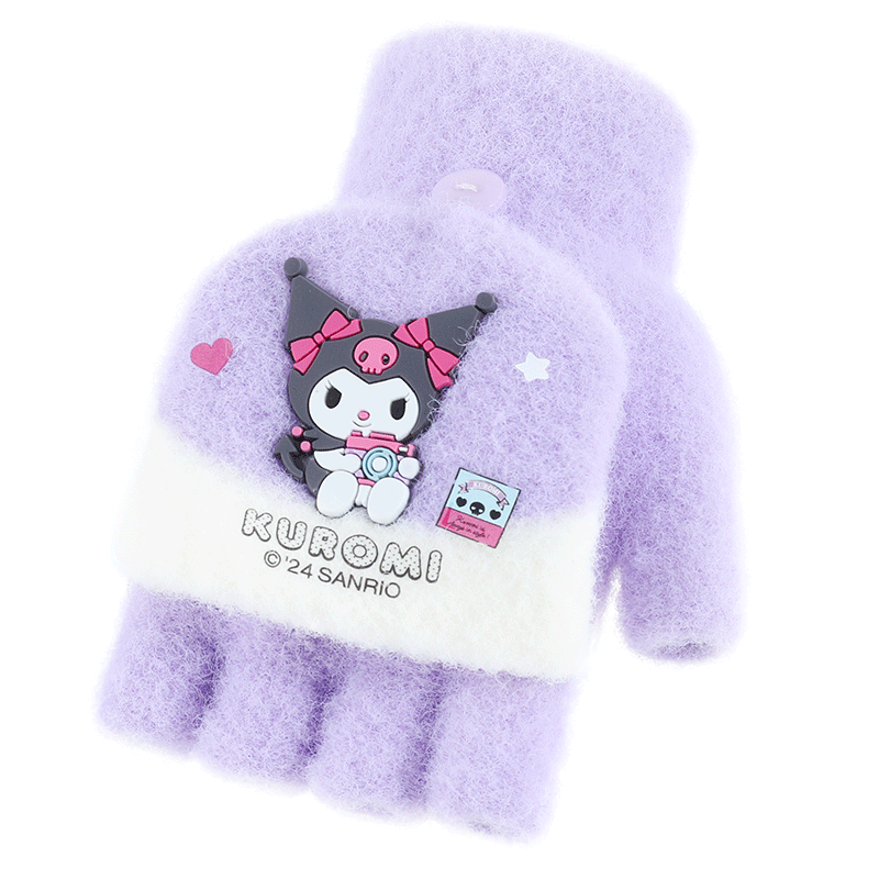 Hello Kitty Children's Winter Warm Knitted Half-Finger Gloves for Girls Kids Kuromi Purple C3250