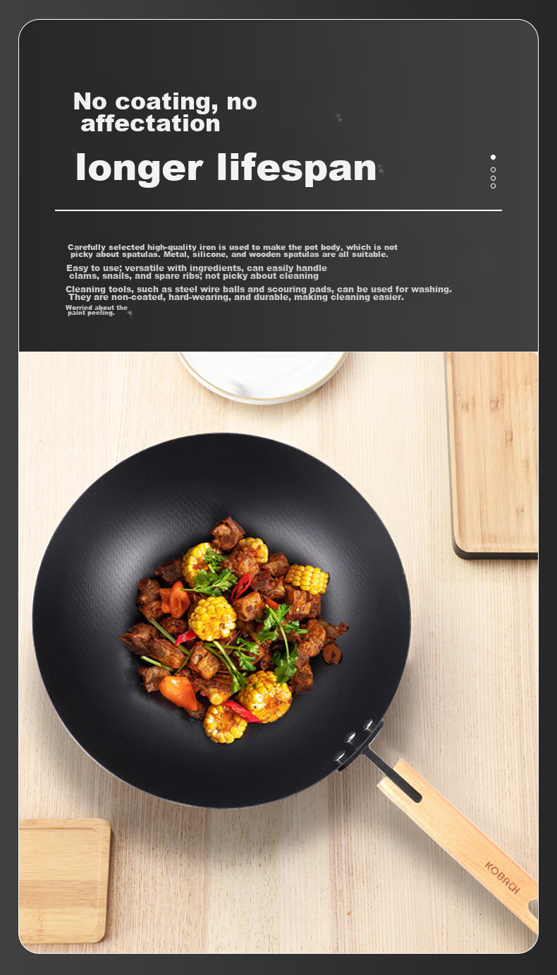 KBH Iron Wok, Stainless Steel Stir-Fry Pan without Coating, for Home Cooking, Suitable for Induction And Gas Stoves, 32cm 2