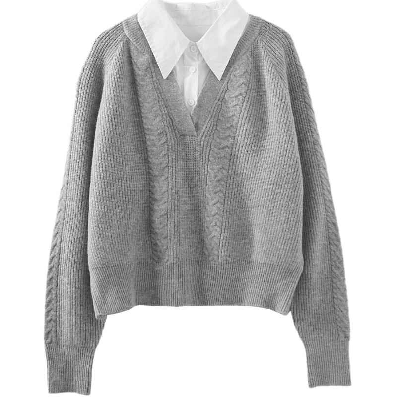 Dme [Cloud Sweater] Spring And Autumn Simple Style Commuter Patchwork Lapel Soft Fleece Shawl Slimming Knit Sweater Women's Top