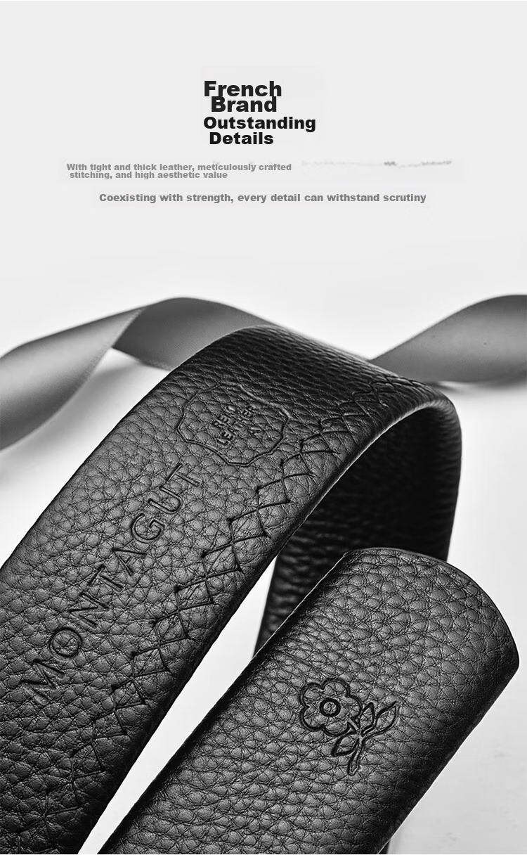 MONTAGUT Men's Leather Belt, Genuine Leather Waistband without Buckle, Automatic Buckle, Replacement Belt, Father's Day Gift 4