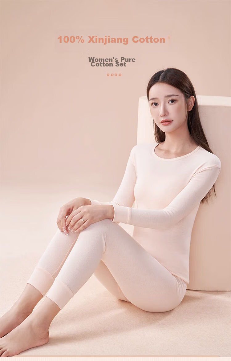 LangSha Women's Pure Cotton Autumn Underwear Set, 7A Antibacterial And Anti-Mite Round Neck Thermal Underwear, Thin Cotton Sweater Base Layer 1
