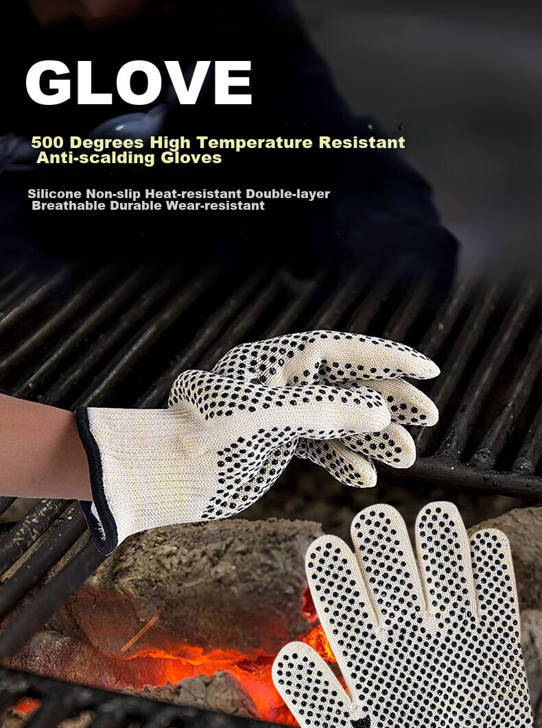 SHENGLI Heat-Resistant Gloves, 500-Degree Anti-Scalding Gloves, Industrial-Grade Thickened Insulated Double-Sided Silicone Non-Slip, Barbecue Oven Microwave Labor Protection Gloves, 1 Pair, GHX500D 1