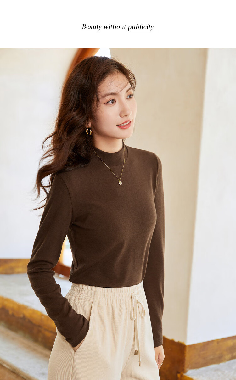 NOME Semi-Turtleneck Fleece Base Layer Women's New Warm Underwear, Fleece-Lined Thermal Top for Autumn And Winter, Black, M 15