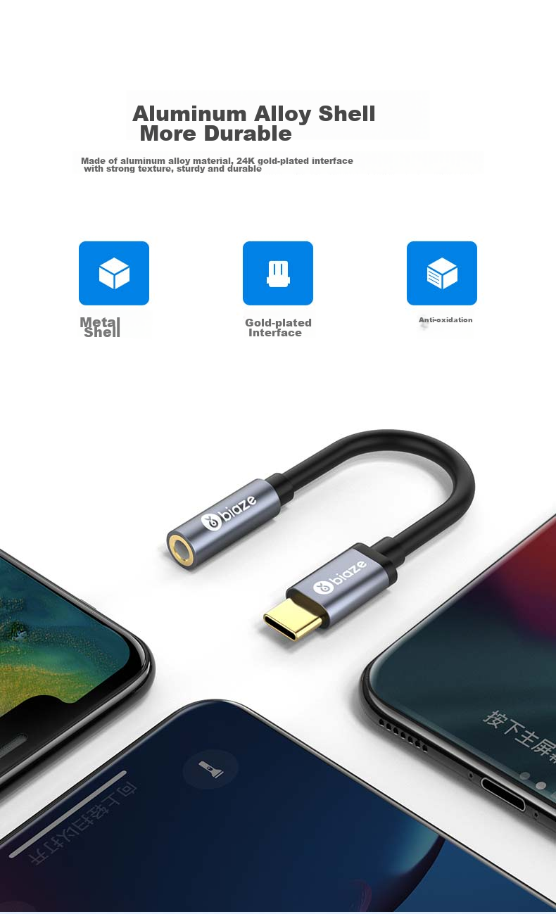 BIAZE Type-C Adapter, 3.5mm Headphone Audio Data Cable, Android Phone USB Converter, Compatible with Xiaomi 14/13/12x, Huawei P50/mate40Pro/50 11