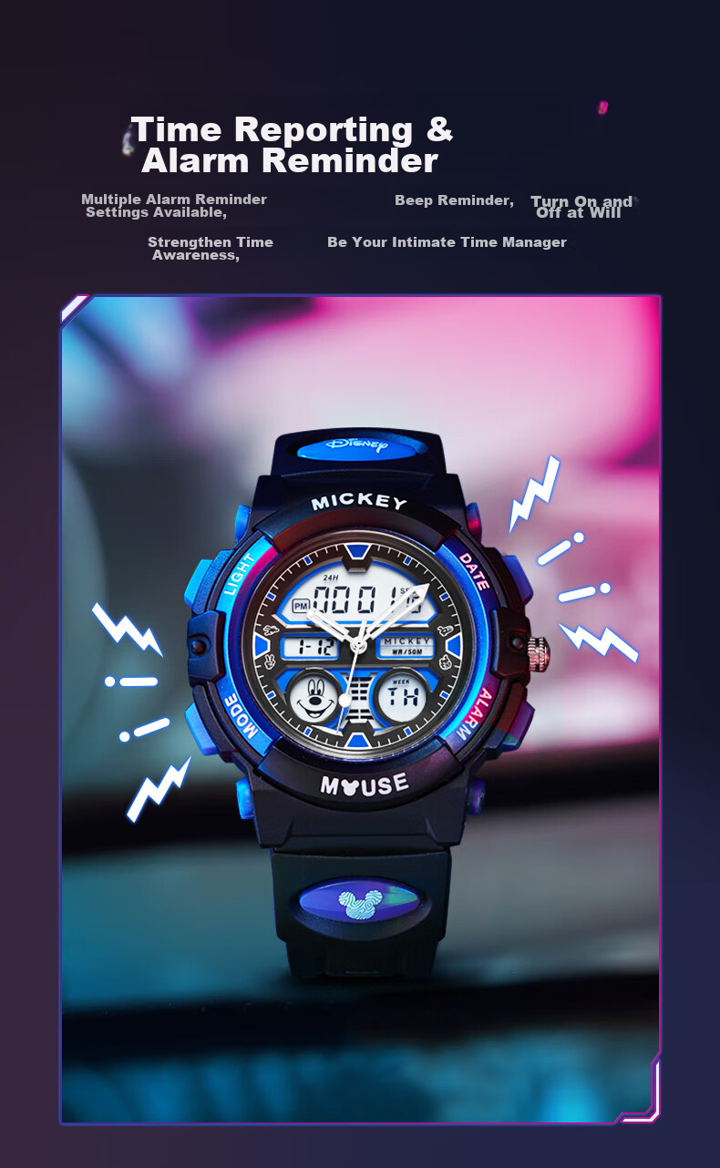 Disney Mickey Mouse Collaboration Exam-Specific Waterproof Sports Watch for Middle And High School Students, Children's Electronic Watch Only for Time Measurement 5