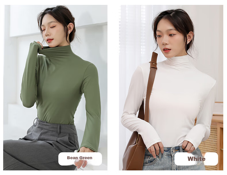 XUEXIMAN Women's Base Layer, Autumn And Winter Semi-Turtleneck Undershirt, High-Elastic Slim-Fit, Slimming Inner Wear, Solid Color Versatile Long-Sleeve Undergarment 16