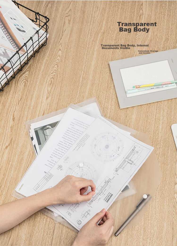 Deli 10 A4 Thick Transparent File Folders, Button Closure Document Sleeves, Waterproof Archive Bags for Contracts And Papers, Financial Receipt Storage, Study Supplies, P05501A 8