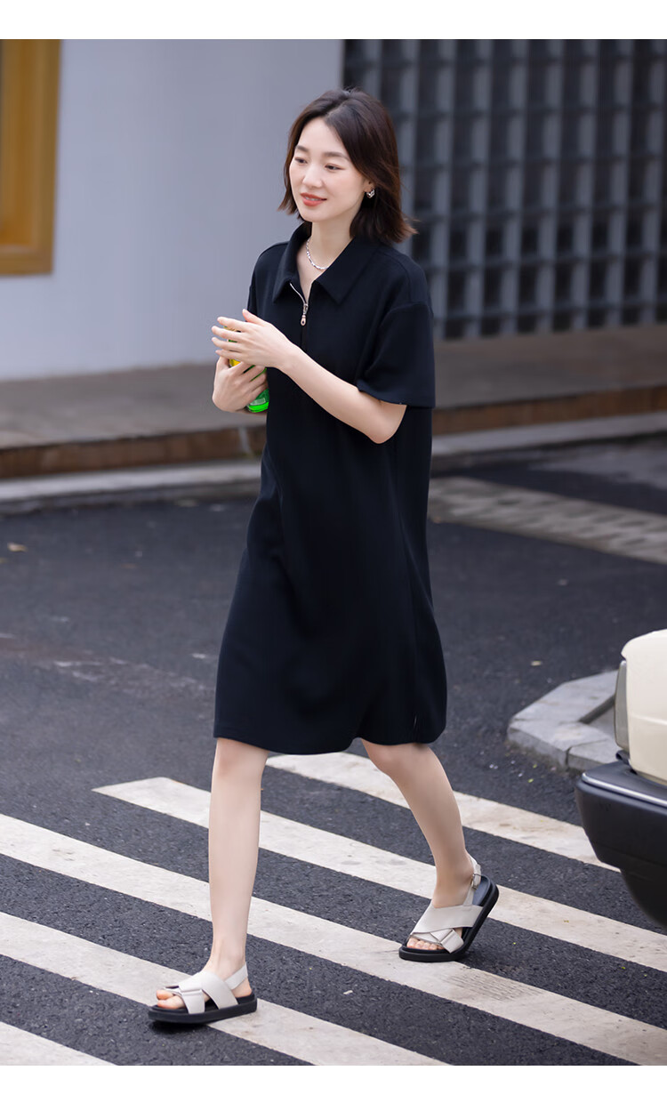 Dme [Waffle Skirt] Summer Polo Collar Zipper Short-Sleeve Waffle Dress 13