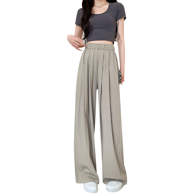 LangSha Ice Silk Wide-Leg Pants for Women, Summer High-Waisted Draping Straight Cotton Linen Casual Trousers, Japanese-Style Yamamoto Pants, Women's Lazy Style
