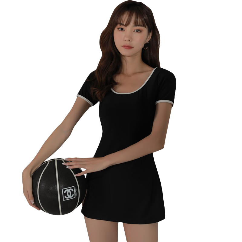 OMOM Conservative One-Piece Swimsuit for Women, Korean Style, Slimming, Tummy Control, Suitable for Hot Springs And Instagram Fashion, Black, Size M (Recommended for 88-98 Jin)