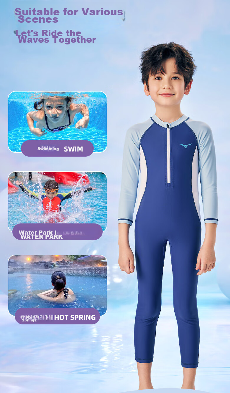 MIZUNO Children's Swimsuit, One-Piece Long-Sleeve Sun Protection Surfing Suit for Girls And Boys, Quick-Drying Baby Hot Spring Swimwear B447 Purple 130 12