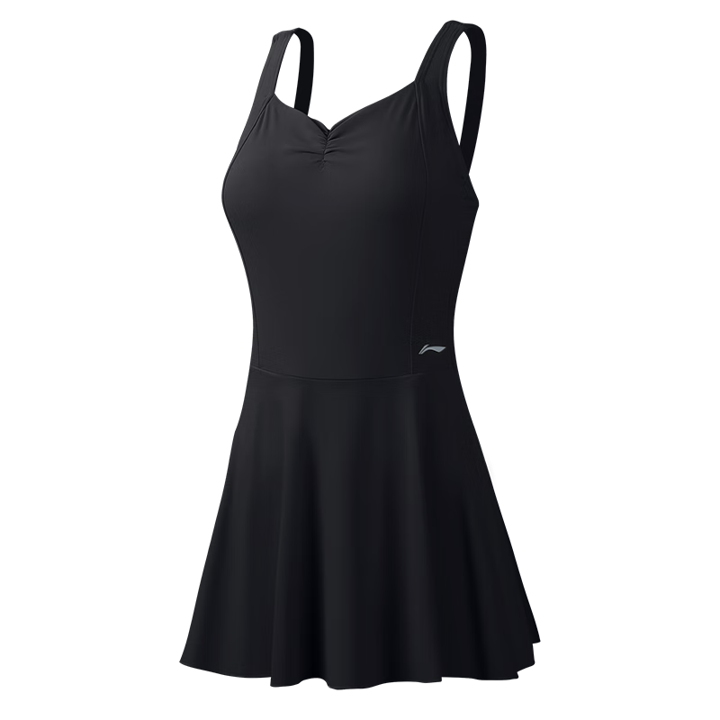 Li-Ning One-Piece Swimsuit for Women, Dress Style, Slimming Effect, Comfortable, Breathable, Suitable for Hot Springs And Vacation, Swimwear 0441 Black XL