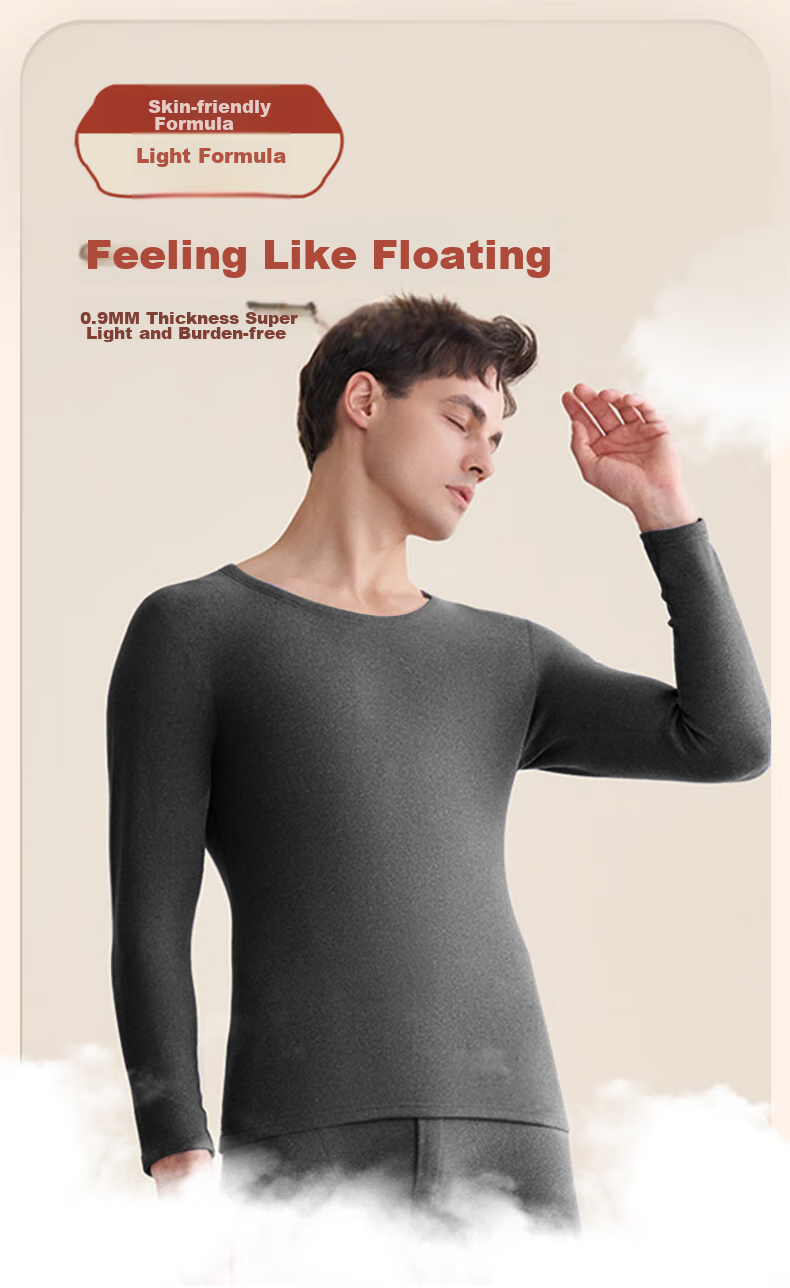 LangSha Thermal Underwear for Men, New Autumn And Winter 2026 Product, Wool And Silk Blend, 7A Antibacterial Single Top, Fleece-Lined Warm Undershirt for Me 9