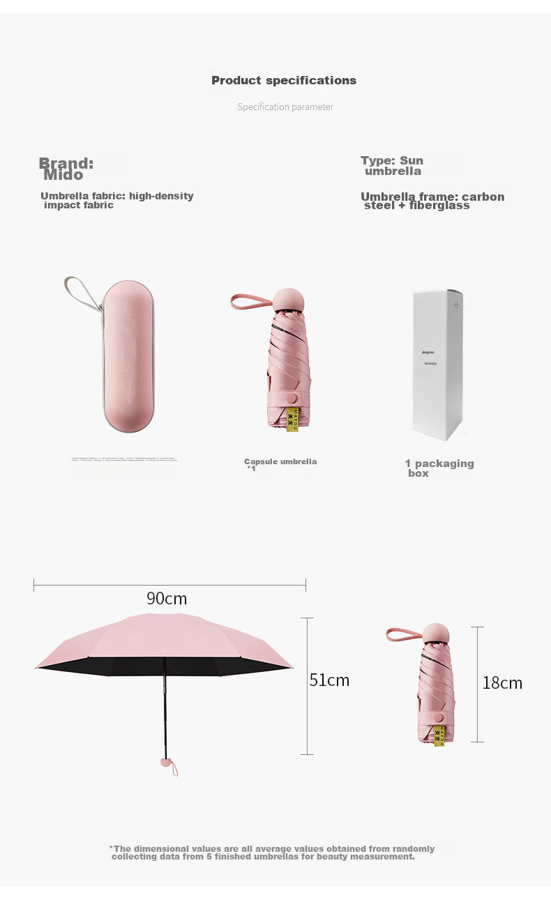 MAYDU UV Protection Umbrella, Five-Fold Sun Umbrella, Sun Protection And UV-Resistant, Women's Foldable Sunshade Umbrella, Capsule Umbrella, M5506 Deep Space Black 13