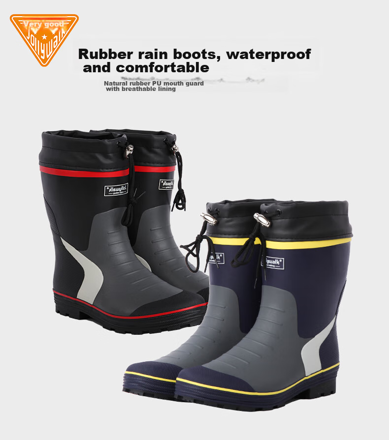 Jolly Walk Water Shoes, Rain Boots for Men, Mid-Calf Waterproof Fishing Boots, Rubber Overshoes, Galoshes JW219 Red And Black 45 2