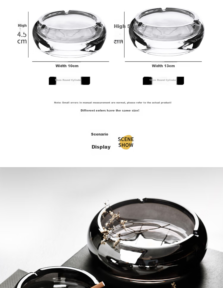 Gongxun Transparent Crystal Ashtray, Glass Luxury Office Hotel KTV Ashtray, Amber Ashtray 13cm 3