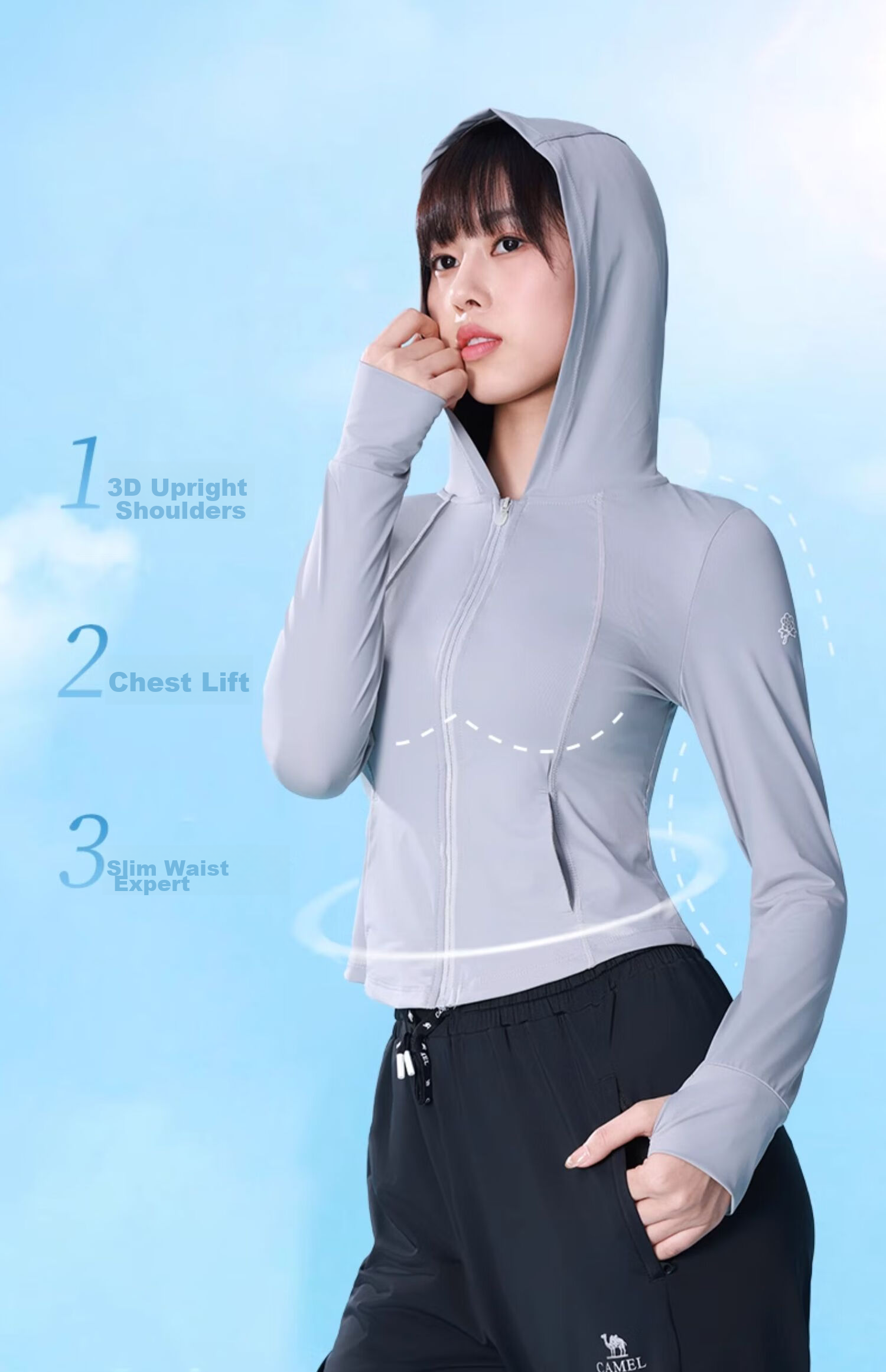 CAMEL Slim-Fit Original Yarn Sun Protection Clothing for Women, UV-Resistant Breathable Sun Protection Garment [Camellia Series], 2XL 4
