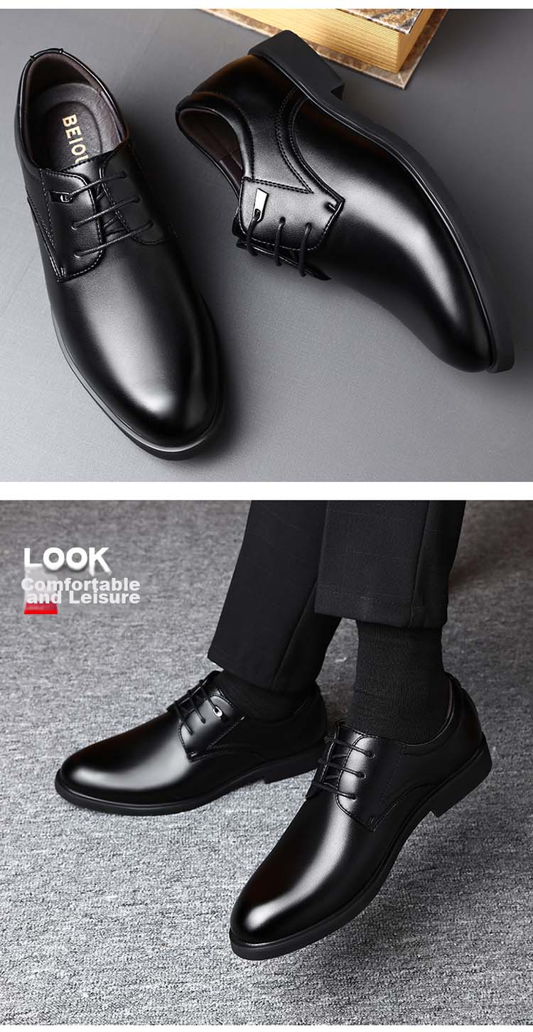 BEIOUTU Leather Shoes for Men, Formal Shoes, Fashionable Office Lace-Up Versatile Business Casual Shoes, Low-Top Men's Shoes, 8021 Black, Size 43 12