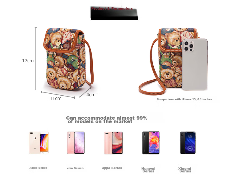 Xiaoxiongyilian Women's Phone Bag, Lightweight Coin Purse, Bear Pattern Shoulder Crossbody Bag, Mini Handbag for Women, Valentine's Day Gift 9