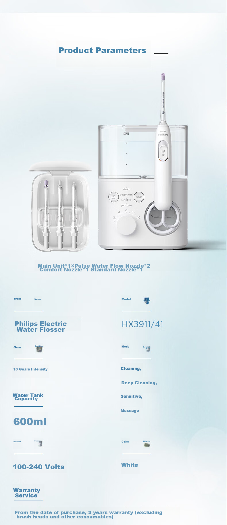 PHILIPS Home Desktop Water Flosser, Sonic Pulse Four-Directional Water Flow Technology, 4 Modes for Teenagers And Adults, Shuimofang White HX3911/4 18