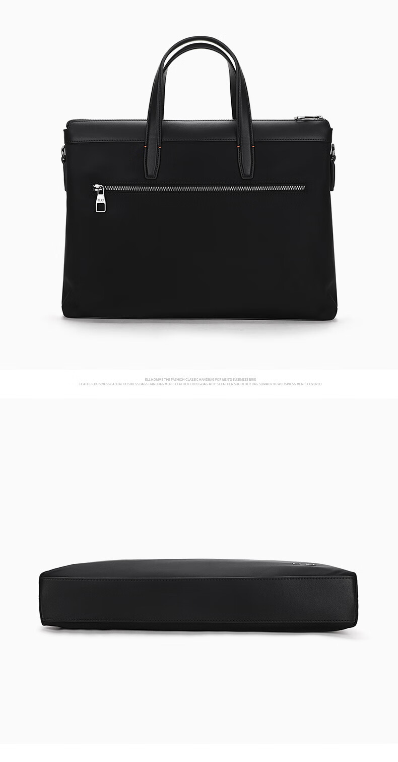 ELLE HOMME Business Men's Briefcase, Nylon Canvas Handbag, Crossbody 14-Inch Laptop Bag, 14610 Black 12