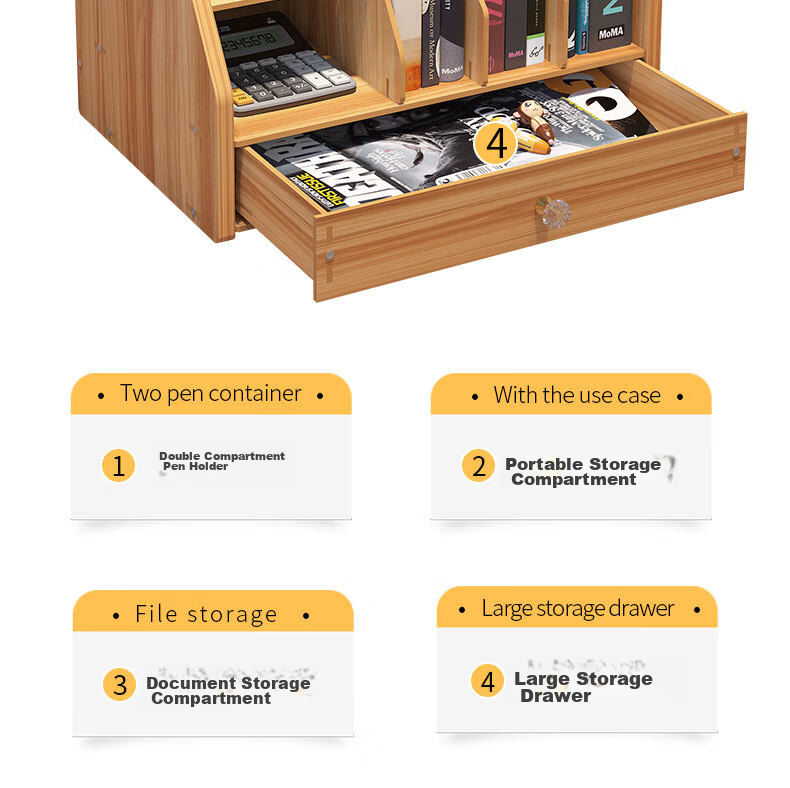 Shuranjia Drawer-Style Multi-Layer Office Desk Organizer with Lock, Cherry Wood Color 07-2 15