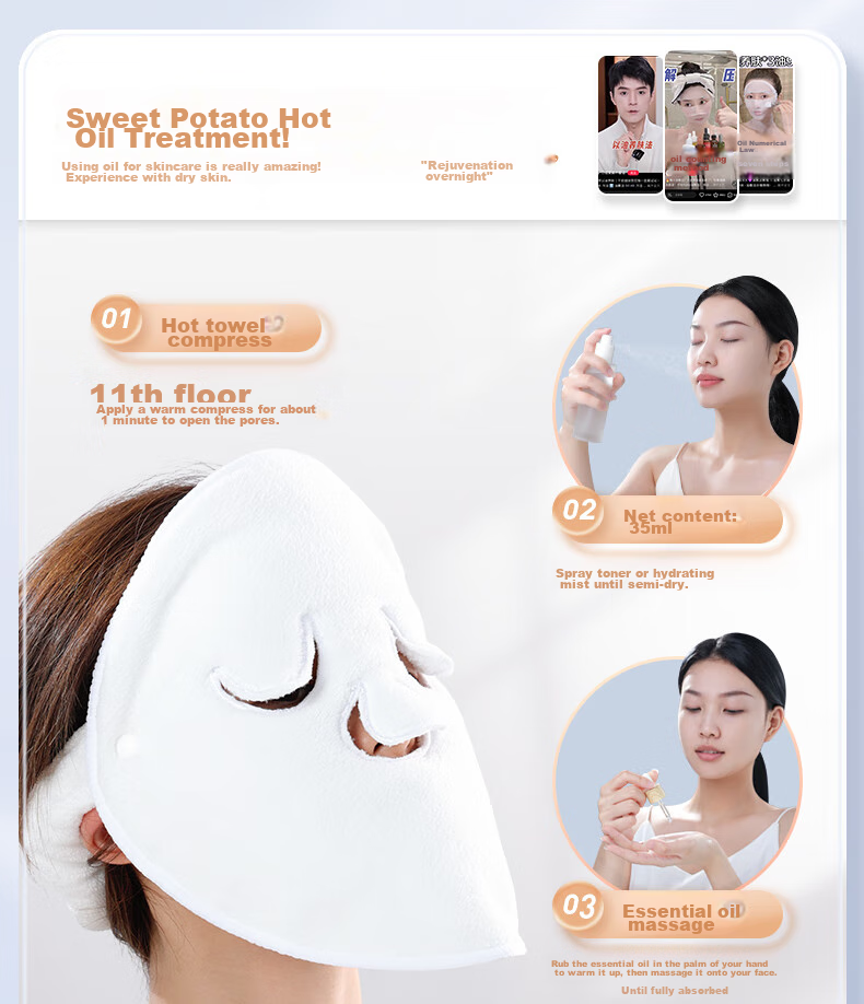 Goood Hot Compress Towel, Cold Compress Face Mask, Face Cloth for Beauty Salon, Coral Fleece Face Mask, Soft Skin Hydrating Facial Towel [Double-Layer + Strap + Nose Hole Design] 3