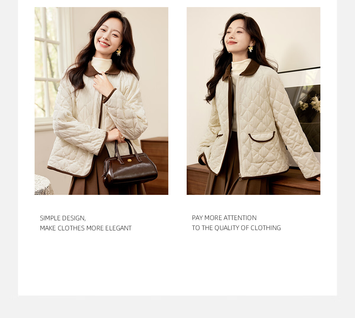 Pincai Women's Fashionable Versatile Corduroy Thickened Spliced Quilted Cotton Jacket with Lapel P144M1005 4