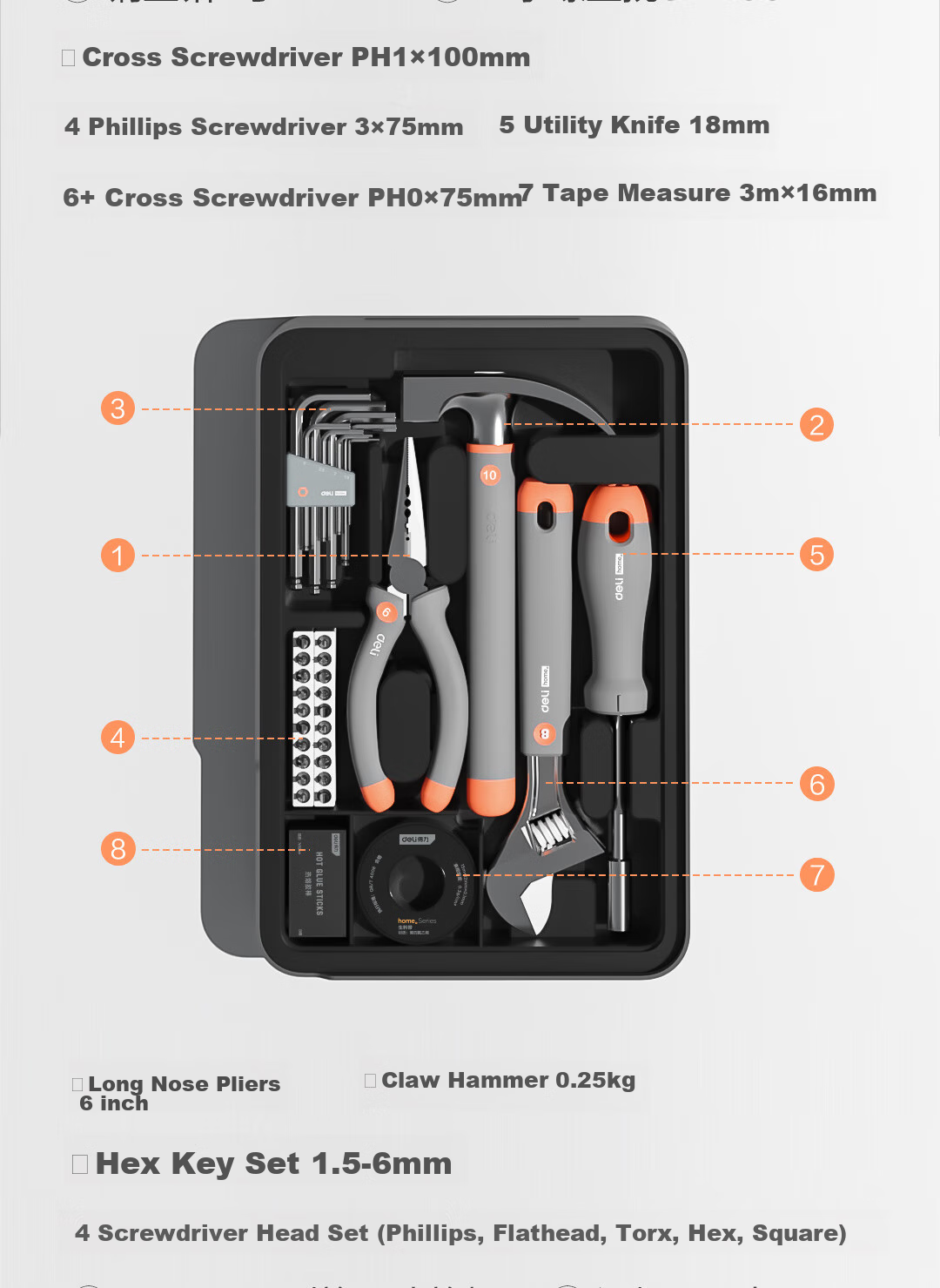 Deli Household Hardware Toolbox, 4-Tier Electric Tool Set, Including Electric Drill, Wrenches, Tape Measure, Screwdrivers, Combination Tool Kit 13