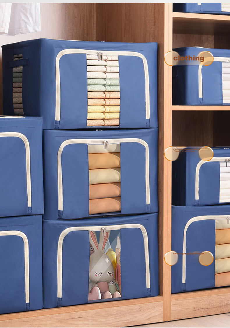 Baicaoyuan Antibacterial Oxford Fabric Storage Box, 36L Moisture-Proof Large Capacity Travel Box, Blue, 2-Pack, Fabric Organizer Box, Clothes And Quilt Storage Container 10