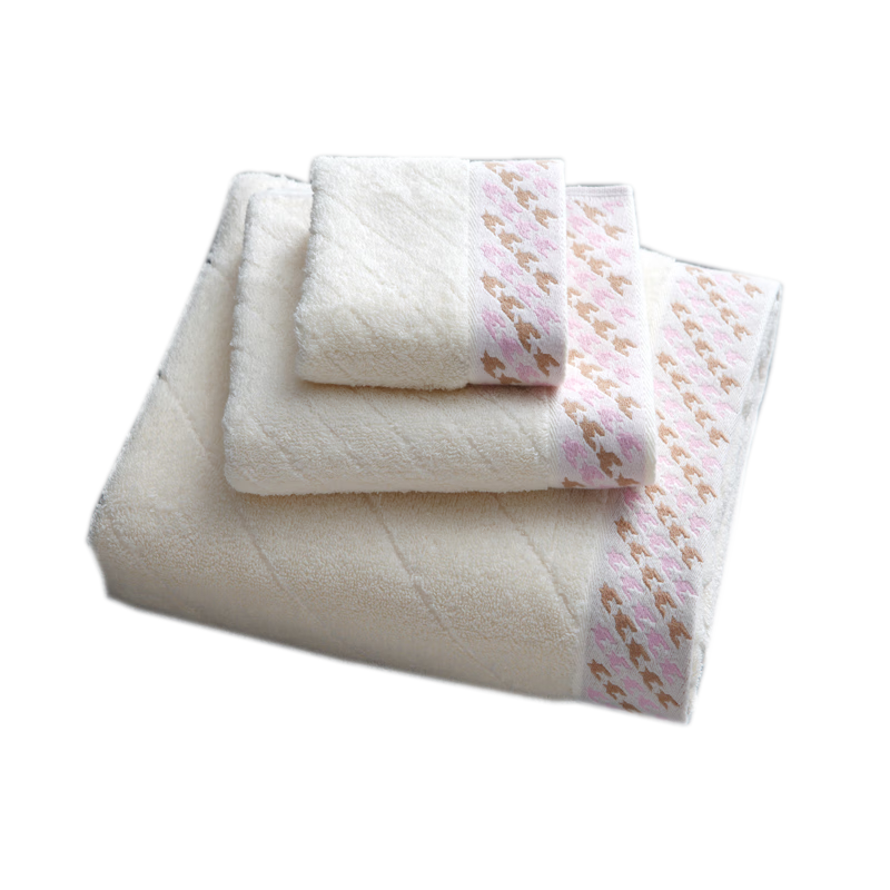 Grace Towel And Home Textile, Pure Cotton Jacquard Houndstooth Face Towel, Thickened Absorbent Bath Towel Set of Three Pieces, Beige Sports