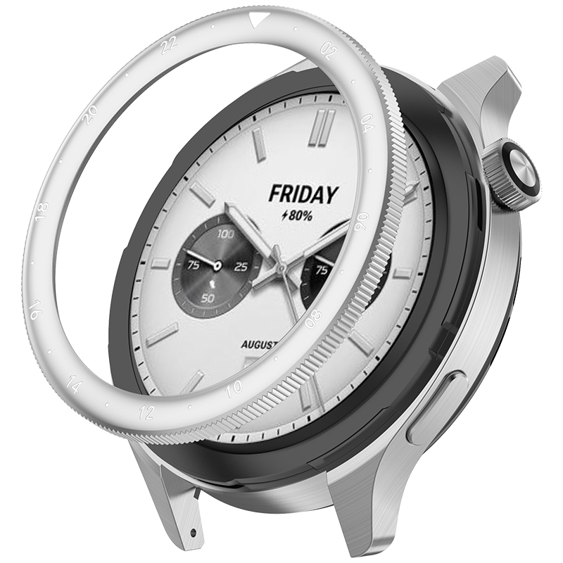 KMaxAI Compatible with Xiaomi Watch S4/S3 Replacement Watch Band, Xiaomi ESIM Version Watch Face, Dual Time Zone Scale Watch Case, Rotating Watch Band, Dual Time Zone Silver White