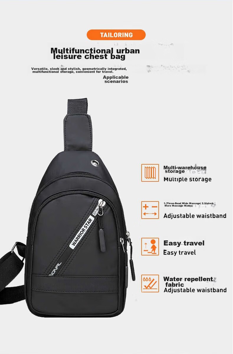 Warrior Men's Large Capacity Single Shoulder Crossbody Bag Casual Commuter Chest Bag Lightweight Sports Sling Bag Travel Small Backpack 3