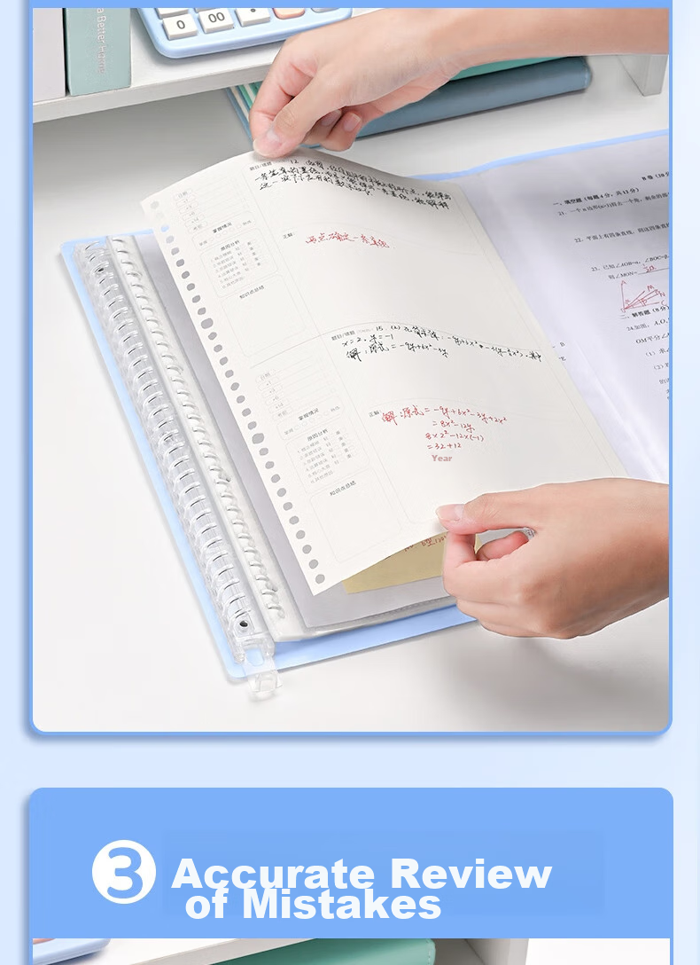 SUNWOOD 20 Pages 40 Sheets A3 Large Capacity Loose-Leaf Paper Storage Folder Student Exam Papers Transparent Insert File Folder 3957 Gree 4