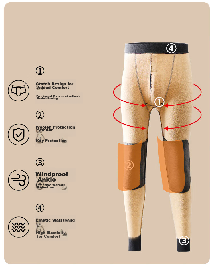 MiiOW Wool Knee Pads for Men, Thermal Underwear, Fleece-Lined Thick Autumn Pants, Cotton Trousers, Winter Large Size Cold-Proof Base Layer Pants 12