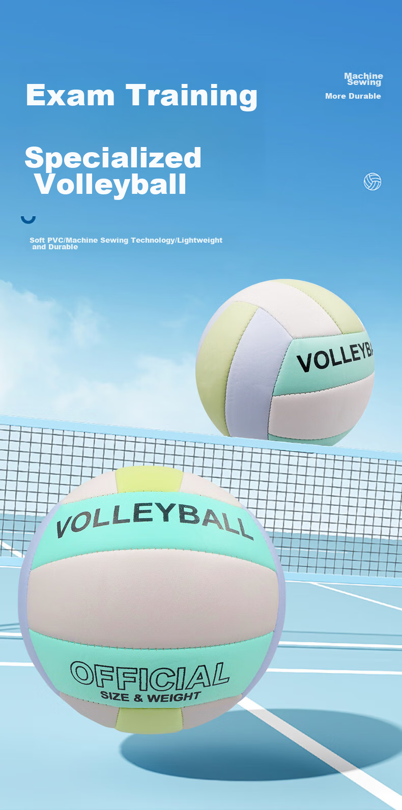 CAMEWIN Volleyball, Size 5, for Middle School Students, Machine-Stitched PVC Beach Volleyball, Thickened Macaron Color, Hard Volleyball for Competition Training, Size 5 Soft Volleyball 1