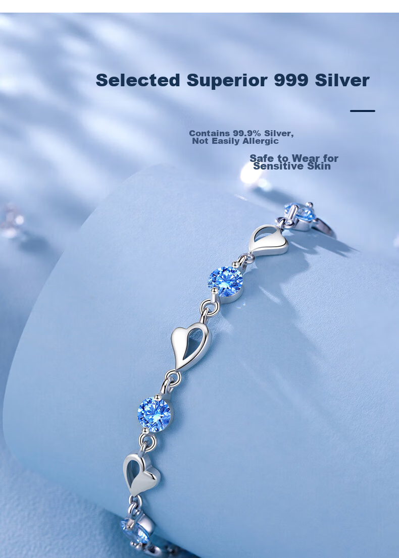 GLTEN Swarovski Zirconia Ocean Heart Silver Bracelet for Women, New Jewelry Design, Birthday Gift, Anniversary Present for Girlfriend Or Wife 5