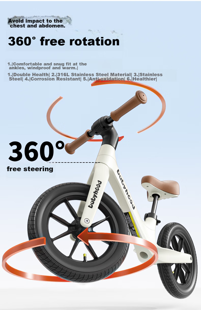 Babyhood Balance Bike for Children Aged 1-3 Balance Bike Toy Gift for Kids No Pedal Self-Propelled Scooter No Pump Required 4