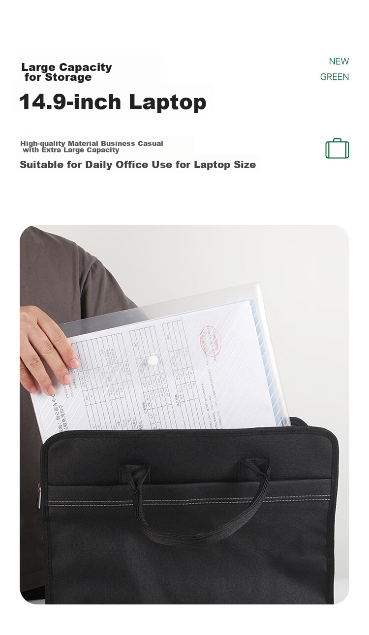 TANGO Office Handbag/conference Bag/business Bag/document Bag/laptop Bag/briefcase, Business Zipper Storage Bag for Men And Women, Thickened, Black LH218 4