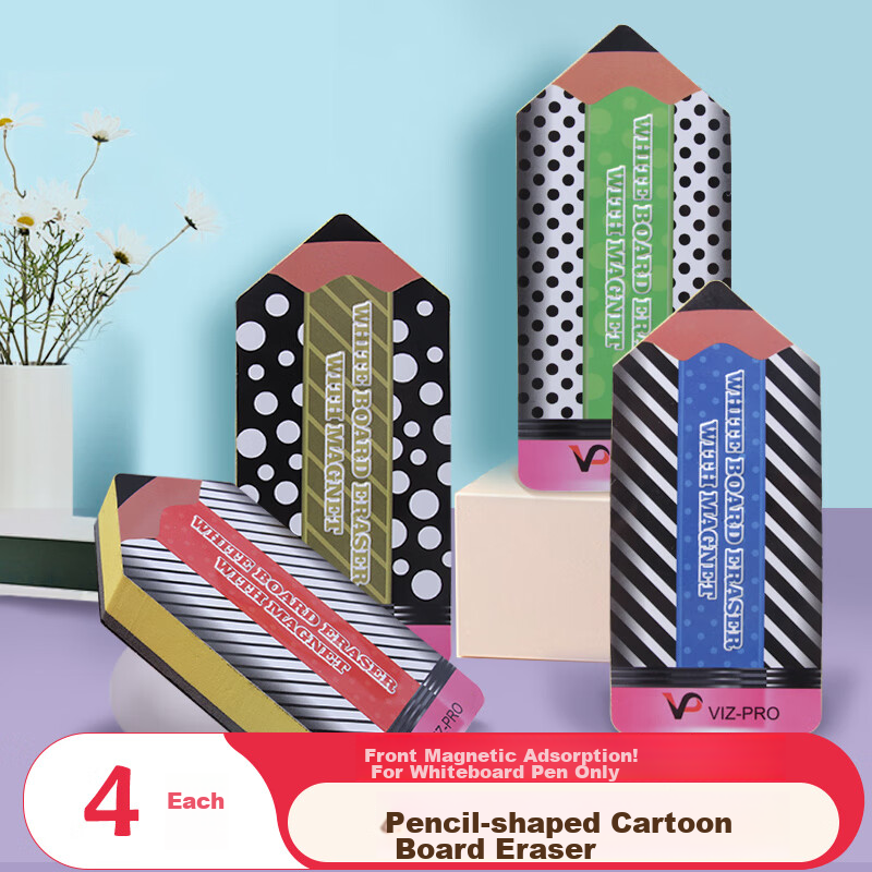 AUCS Pencil Cartoon Whiteboard Eraser Magnetic Chalk Eraser Set, Children's Home Student Cute Personal Board Eraser Whiteboard Pen Erasable Eraser Office Stationery, 4-Piece Set