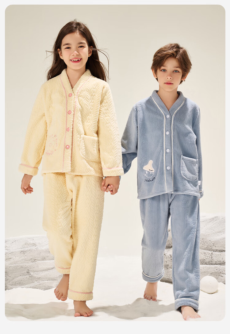 YEEHOO Kids Autumn Winter Fleece Thickened Anti-Static Pajamas Homewear for Older Children Teen Boys and Girls 19