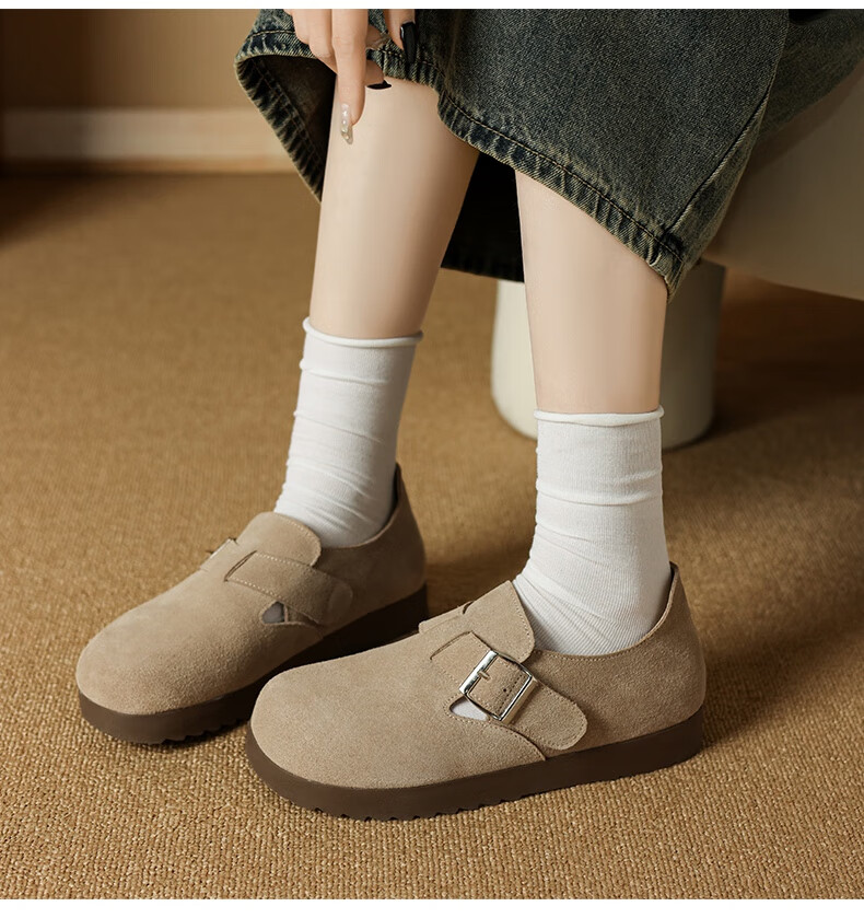 ZHR Bokeng Women's Shoes, 2026 New Style, Genuine Leather, Commuter Women's Shoes, Casual Versatile Flats, AB55 Camel Color, Size 38 11