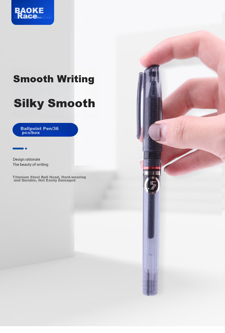 BAOKE PC1808 Gel Pen Full Needle Tube 0.5mm Student Pen Stationery Office Signing Pen Black 36 Pcs/box 1