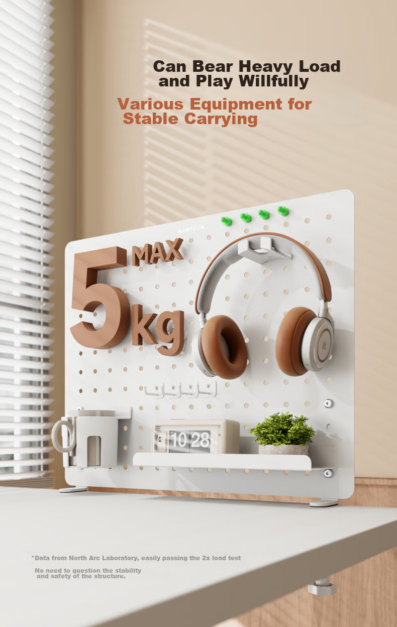 Brateck Pegboard Storage Rack, No Drilling Required, Desktop Clip-On, Can Be Mounted on Wall, Gaming Room Office Desk Creative Hooks Accessories 9