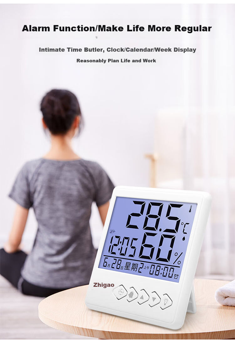 CHIGO Indoor Electronic Thermometer Hygrometer with Alarm Clock, Temperature Measuring Device ZG-8027S 10