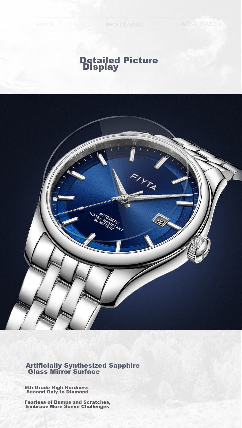 FIYTA Classic Series Automatic Mechanical Movement White Dial Steel Strap Women's Watch, Holiday Birthday Gift for Wife 17