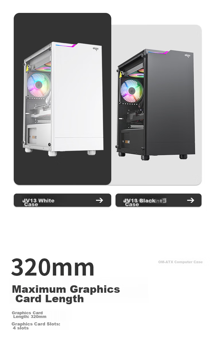 Aigo JV13 Black, Desktop Computer Case, Small Matx Case for Desktop (Transparent Side Panel/ITX Motherboard/240mm Water Cooling/RGB Light Strip) 7