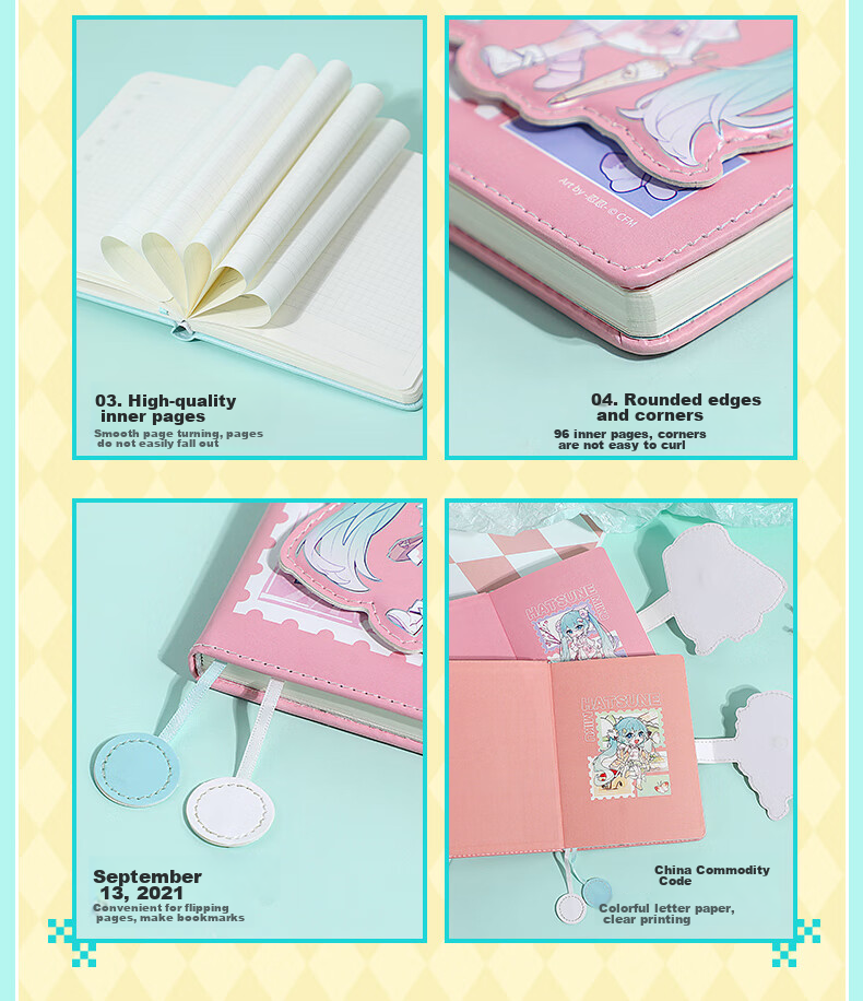 GuangBo Hatsune Miku Official Merchandise Anime Planner, High-Quality Magnetic Cover Diary with 96 Pages/105*140mm CY997027-D Gift 12